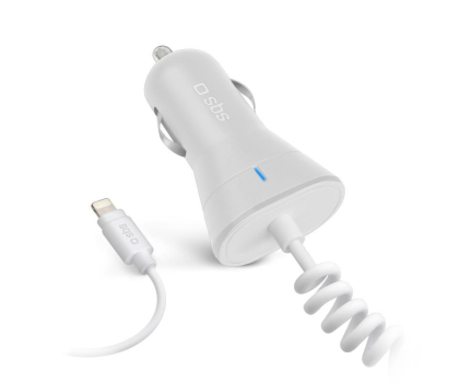 Ładowarka i akumulator SBS samochodowa z kablem Lightning MFI biala